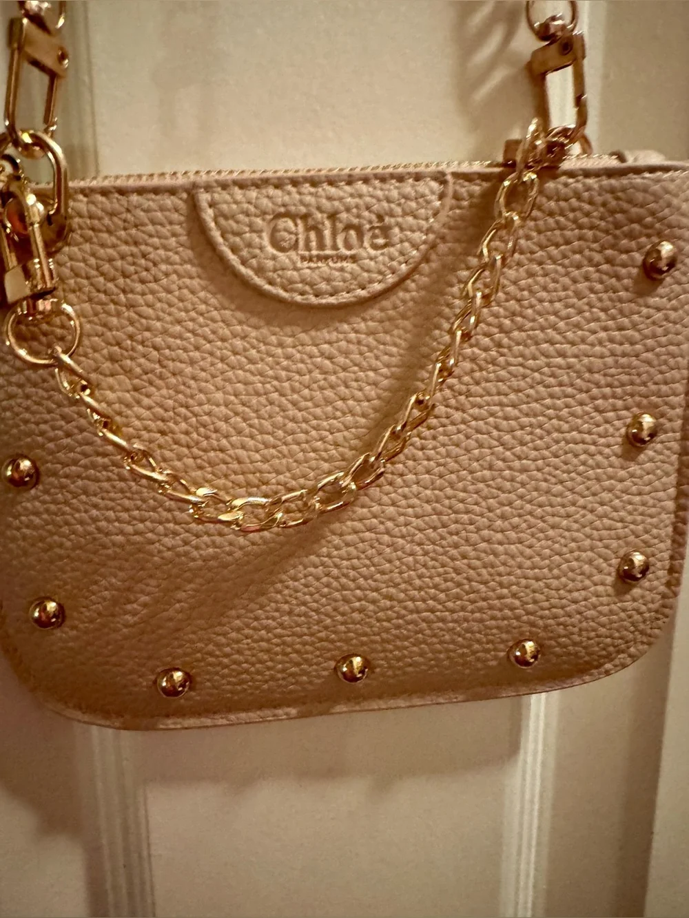 Chloe parfums pale pink pebbles leather zip pouch with gold hardware